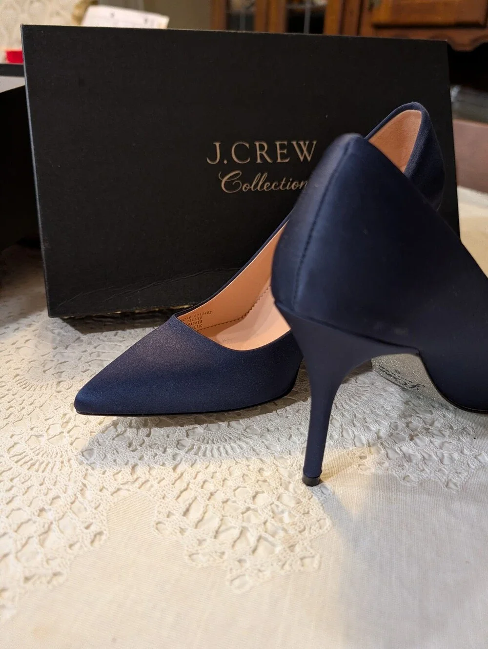 J. Crew Navy Satin Pointed-Toe Stiletto Pumps